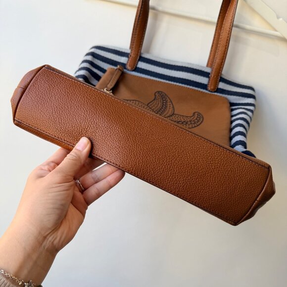 Brighton Coastal Starfish Harbor Tote Anchor Charm Bag – Tan Leather & Navy Stri - Picture 4 of 8
